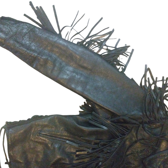 Vintage Wilson's Thinsulate Women's Leather Fringe Rose Design Biker Jacket - Picture 4 of 11